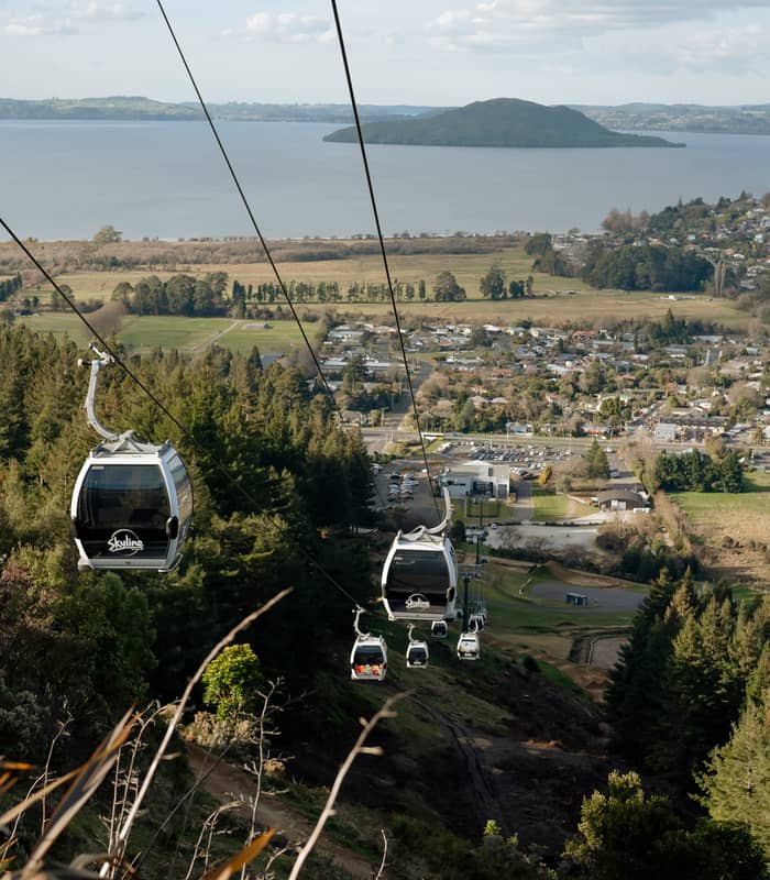 View of lake and Skyline Gondola over Rotorua
