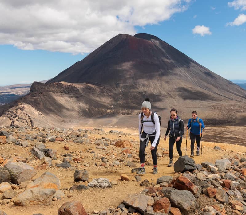 Women walking Tongariro Alpine Crossing.
