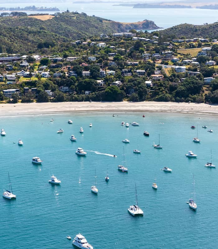 Boats anchored in a sheltered bay on Waiheke Island.